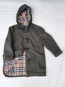 Vintage Burberry Duffle coat Boys 8 Green Nova Check lining Made in Spain EU44 - Picture 1 of 16