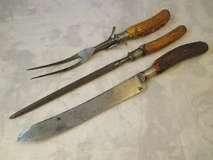Juego de tallas de 3 piezas Landers, Frary & Clark Aetna Works con asas de cuerno de ciervo - Imagen 1 de 10