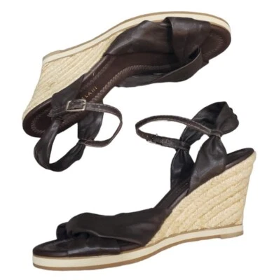 Antonio Melani Womens Shoes 8.5 Brown Leather Espadrille Wedge Sandals - Image 1 of 4