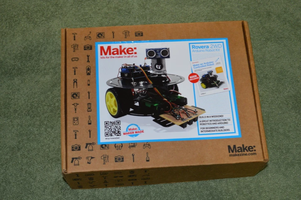 Rovera 2WD Arduino Robot Kit Science New Open Box Sealed Bags Rare HTF Makezine - Image 1 of 4
