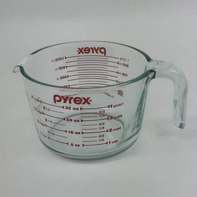 PYREX 1-Quart Misurino Trasparente Con Rosso Misurazioni Aperto Maniglia - Immagine 1 di 4