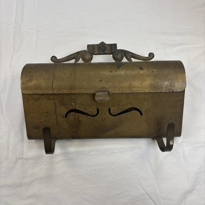 Vintage Brass Wall-Mounted Mail Holder with Ornate Scrollwork and Dual Hooks - Image 1 of 4