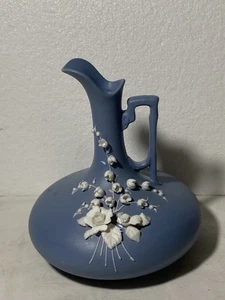 Vintage ~ Lefton's Small Blue Bud Vase/Pitcher w/Handle & White Flowers ~ Unique - Picture 1 of 10