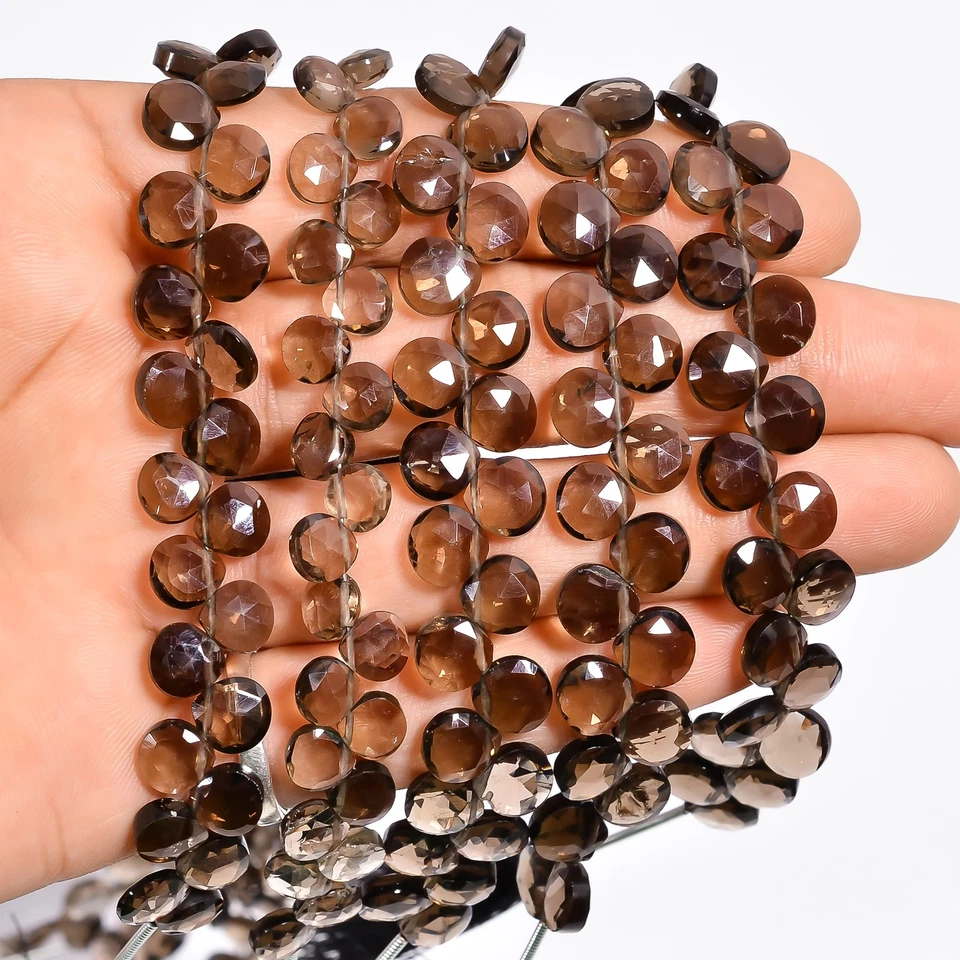 Contas facetadas em forma de coração pedra preciosa quartzo esfumaçado 6X6X3 mm fio 3,75" UGB-727 - Imagem 1 de 4