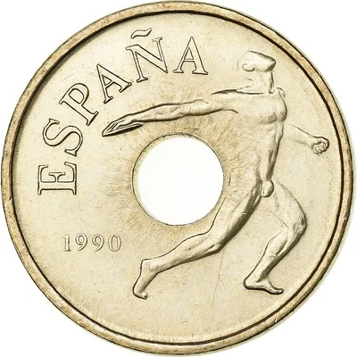 [#199057] Spain, Juan Carlos I, 25 Pesetas, 1990, Madrid, Aluminum-Bronze, AU - Image 1 of 2