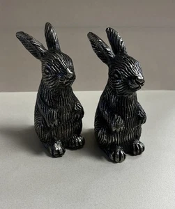 Pottery Barn Antiqued Pewter Bunny Rabbit Salt & Pepper Shakers 3 3/4" - Bild 1 von 6