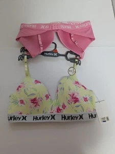 Hurley Women’s Bra 2-Pack Size 36B – Floral Yellow & Solid Pink – Padded Wireles - Picture 1 of 15