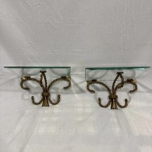 Vintage Homeco Pair Of Beveled Glass Shelves With Twisted Rope Frames 7” X 5” - Picture 1 of 14