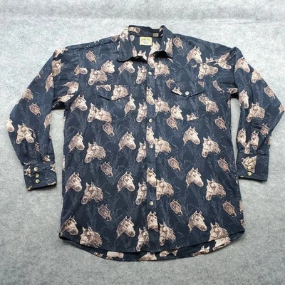 Moda Tech Shirt Men's Size LT Large Tall Horse Head Print Button Up Long Sleeve - Image 1 of 4