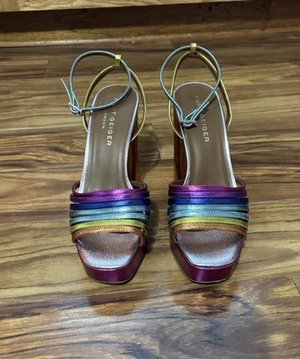 Kurt Geiger London Pierra Arco Iris Plataforma Bloque Tacones Cuero Metálico Talla 9.5 Foto 1 de 4