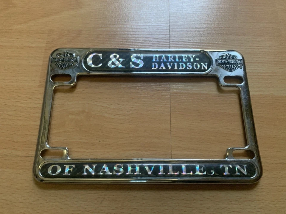 Marco retro cromado de matrícula de motocicleta Harley-Davidson C&S of Nashville TN Foto 1 de 4