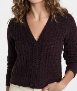 MAGLIONE CARDIGAN VINCE nuovo con etichette taglia uncinetto lavorato a maglia con bottoni vino prugna - Foto 1 di 14
