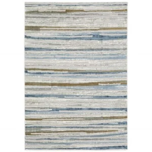 2' X 8' Grey Blue Ivory Brown Beige And Navy Abstract Power Loom Stain Resistant - Picture 1 of 1