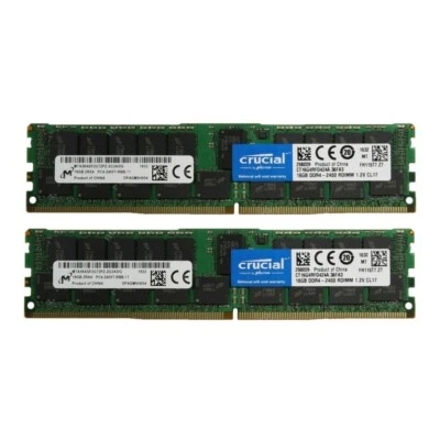 Crucial 32GB (2X 16GB ) DDR4 2400MHz PC4-19200 ECC Registered Ram CT16G4RFD424A - Image 1 of 3