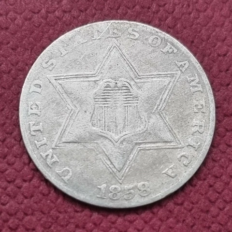 1858 Three Cent Piece Silver Trime 3c Better Grade XF #44144 Cover