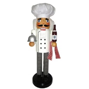 Chef with Bottle of Wine Wood Christmas Nutcracker 14 Inch Kitchen Cooking Decor - Picture 1 of 1