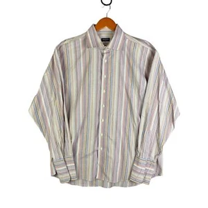 Balmain Paris Striped Luxery Button Up Dress Shirt Pink Multicolor Men 17 1/2 44 - Picture 1 of 11
