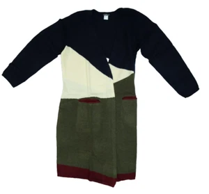 Venus Cardigan Sweater Navy Gray Color Block Open Front Long Knee Womens XL - Picture 1 of 12