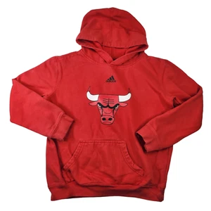 Chicago Bulls Sweater Kids 10/12 Medium Red Hoodie Hooded Graphic Adidas NBA - Picture 1 of 12