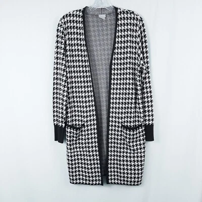 Cárdigan largo Chicos pata de gallo mezcla de cachemir para mujer 1 mediano negro blanco Foto 1 de 4