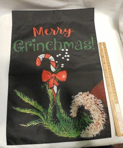 New Merry Grinchmas Garden Flag 2 Sided 12" x 18” Grinch Black Hand Candy Cane - Picture 1 of 3
