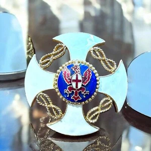 Rare Vintage Coro Maltese White Blue Gold Tone Cross Pendant Brooch 2" Read - Picture 1 of 20