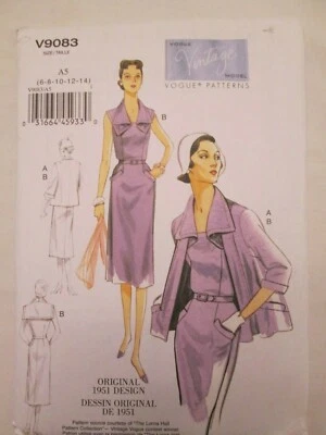 Vogue 9083 Vintage Model Original 1951 Design Dress Jacket Belt Pattern 6-14 UC - Image 1 of 2
