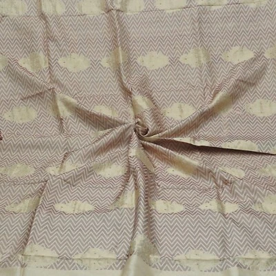 Vintage Cream 100% Pure Silk Handwoven Sari Remnant 4YD Craft Fabric Silk Scrap - Image 1 of 4