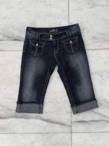 Y2K VTG Angels Denim Capri Jeans Low Rise Women Cuffed Hem Pockets Blue Size 9 - Picture 1 of 9