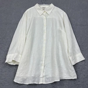 LL Bean Shirt Women’s 2X White 100% Linen Button Up Airy Beach Travel Top 288620 - Picture 1 of 10