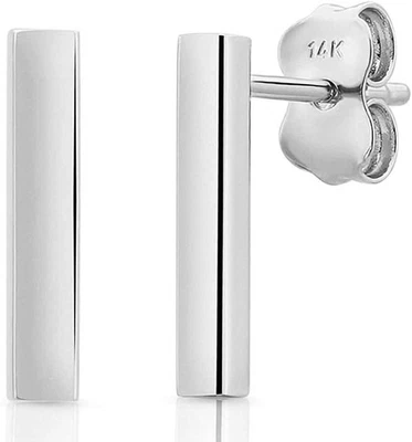 14k White Gold Bar Polished Stud Line Stick Minimalist Earrings (12.5mm) - Image 1 of 4