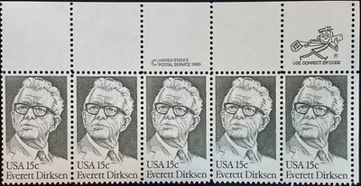 Scott US 1874: Everett Dirksen 1981, ZIP Strip of 5, Mint NH OG, FREE Shipping! - Image 1 of 2