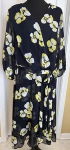 Tommy Hilfiger 18 1X Black Yellow Spring Flora Easter Romantic Ruffle Midi Dress - Picture 1 of 7
