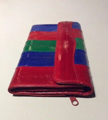 NWT Women’s Eel Skin Envelope Wallet Red Blue Green Snap Zipper Pockets - Image 1 of 4
