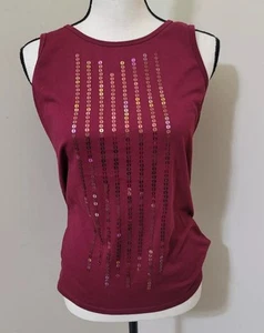 GAP size Large Sequined Tank Bling Embellished Burgundy Soft Stretch - Picture 1 of 9