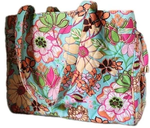 Vera Bradley Colección 100% Seda Tropical Floral Bolso de Hombro Cartera Aqua Coral - Imagen 1 de 10