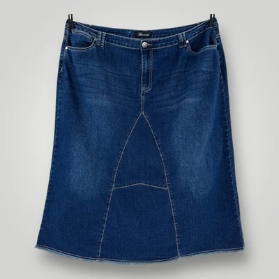 Falda vaquera Baccini para mujer 22W azul línea A dobladillo crudo elástico 5 bolsillos cremallera mosca Foto 1 de 4