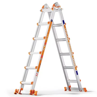 A Frame 6 Step Ladder,22 Ft. Reach Extension Ladder with Stabilizer Bar, Wheels, - Image 1 of 4