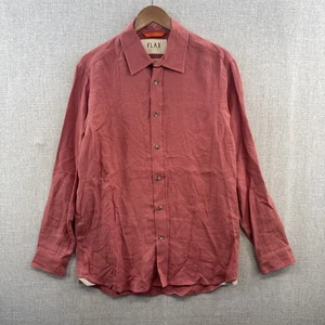 Flax London Linen Shirt Mens Medium Red Long Sleeve Button Up Resort Beach Adult - Picture 1 of 14