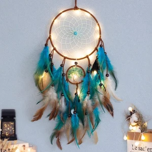 Dream Catcher Blue Tree of Life with Feathers, Mobile LED Fairy Lights Handmade - Picture 1 of 6
