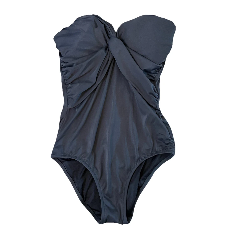 J. Traje de baño Crew Twist Front Bandeau de una pieza gris carbón con aros talla 10 Foto 1 de 4