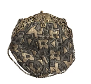 ANTIQUE ART NOUVEAU ERA EVENING PURSE Tapestry Metal Ornate Gothic Latch - Picture 1 of 14