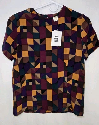 Blusa vintage Christie Jill Top para mujer pequeña 100 % seda colorida años 80  Foto 1 de 4