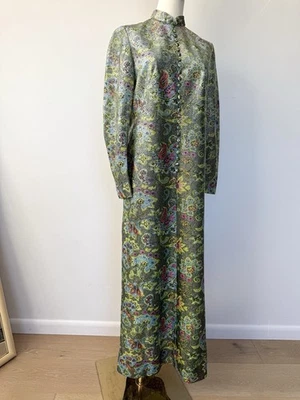 Vintage 1960s Party Dress Metallic Brocade Adele Simpson Evening Mod Maxi Gown - Image 1 of 4