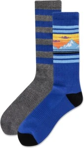 Hot Sox Men's Mountain Stripe Crew Sock 2 Pair, Navy, Men's 10-13 - Picture 1 of 1