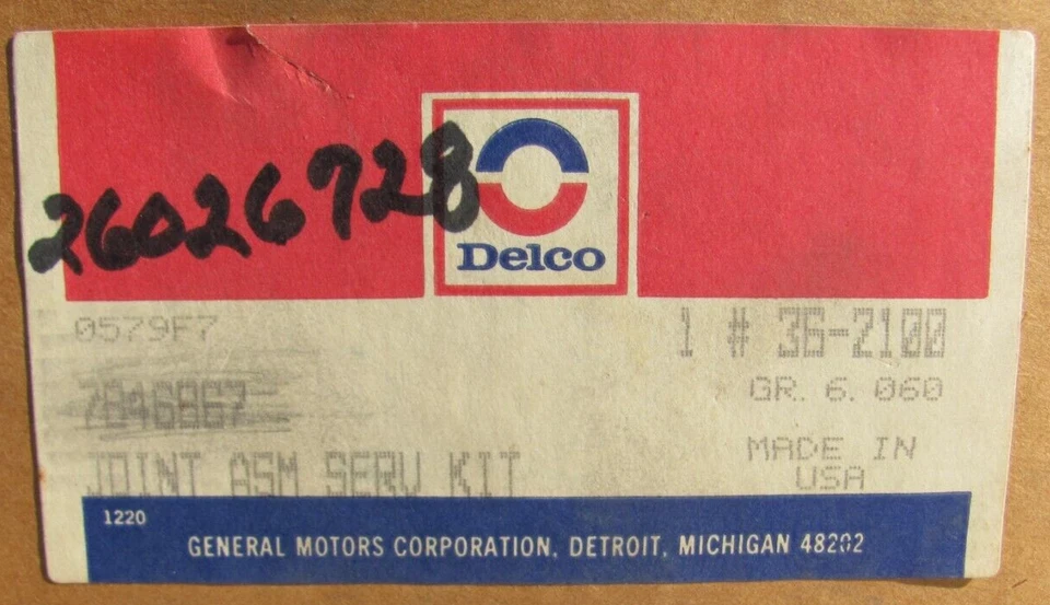 Nuevo de Lote Antiguo Delco 36-2100 GM 26026728 7846867 CV Kit de Servicio Conjunto 1984-94 Fiero Cavalie Foto 1 de 4