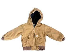 CARHARTT DUCK CANVAS INSULATED ACTIVE QUILTED HOODED JACKET KIDS YOUTH 3T TAN