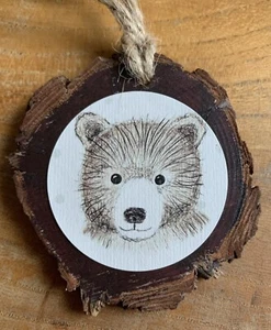Bear Decorated Rustic Wood Slice Hanger/Keepsake - Picture 1 of 3
