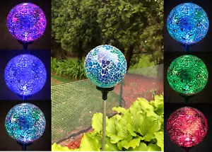 Solar Mosaic Glass Ball Garden Stake Color Change LED Light Outdoor Yard Decor - Picture 1 of 12