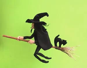 Witch cloth doll sewing pattern.  Mistress Cackle complete with broom and cat - Picture 1 of 5